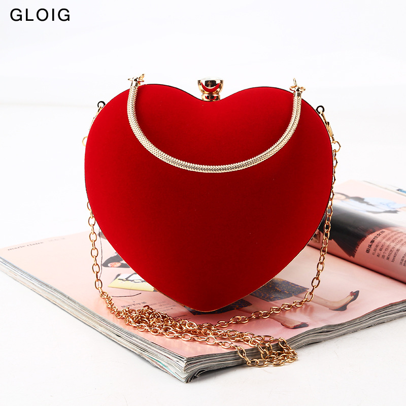 Red Heart Design Women Clutch  - đánh giá và giá Women Bags Golden