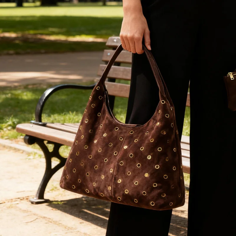 Suede Metal Studded Tote Bag w - đánh giá và giá Women Bags With Wallet