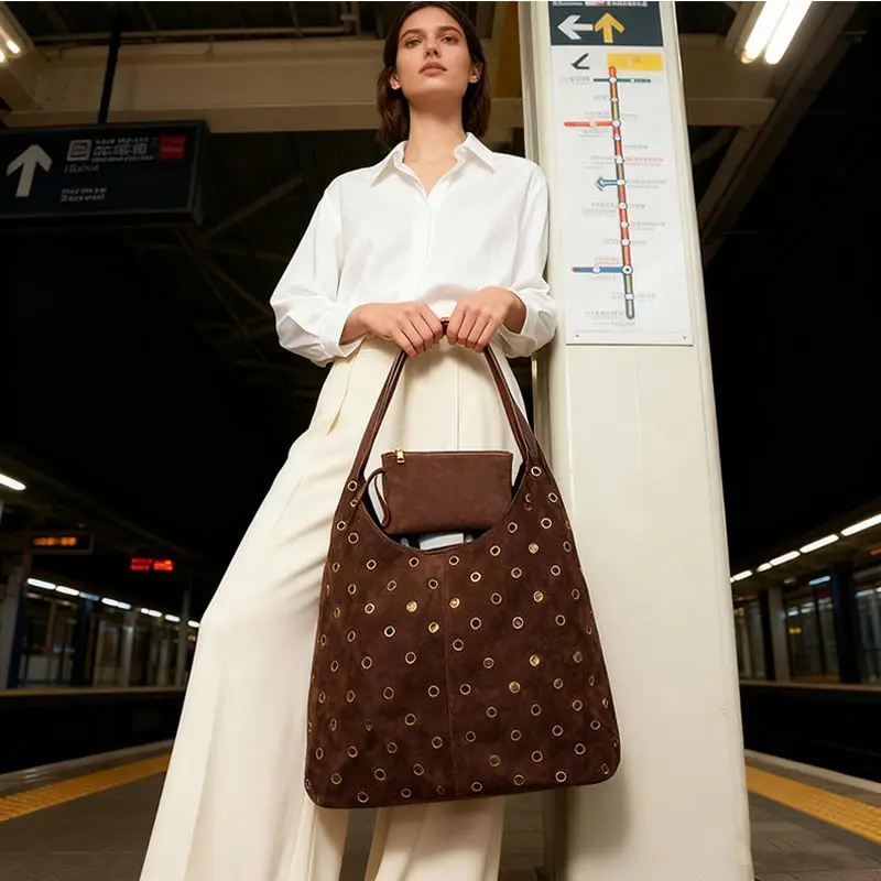 Suede Metal Studded Tote Bag w - đánh giá và giá Women Bags With Wallet